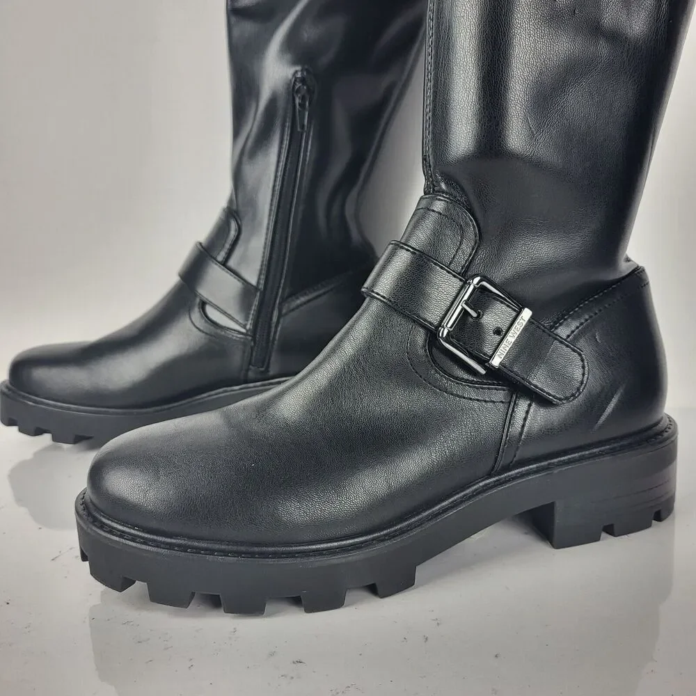 Nine West Over The Knee Buckle Faux Leather Women's Boots Black Size 8